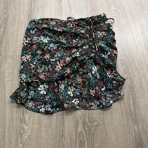 Veronica‎ Beard Taras Floral Mini Skirt 2 Ruched Draped Ruffle Black Floral Silk